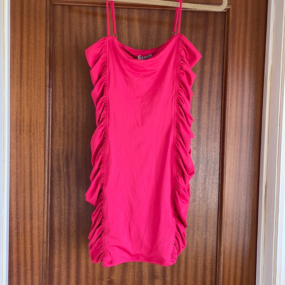 Oh Polly red silky shirred dress